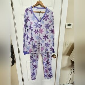 Shirley&Stone Purple Snowflake Pajamas Long Sleeve Pants Sleep  Cozy Size Xl